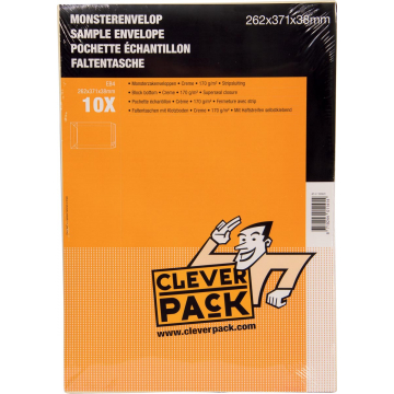 Cleverpack monsterenveloppen, ft 262 x 371 x 38 mm, met stripsluiting, crème, pak van 10 stuks