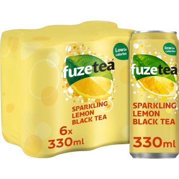 Fuze Tea bruisend black tea frisdrank, blik van 33 cl, pak van 24 stuks