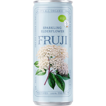 Fruji limonade, sparkling elderflower Bio, blik van 25 cl, pak van 12 stuks