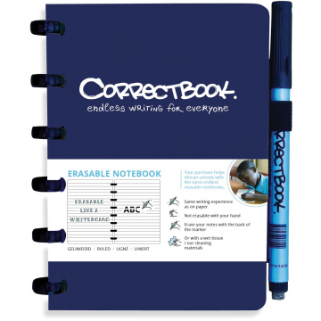Correctbook A6 gelijnd herbruikbaar notitieboekje, blauw