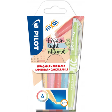 Pilot markeerstift Frixion Light Natural, blister van 6 stuks in geassorteerde kleuren