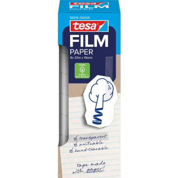 Tesafilm papier tape, ft 19 mm x 33 m, transparant, doos van 8 stuks