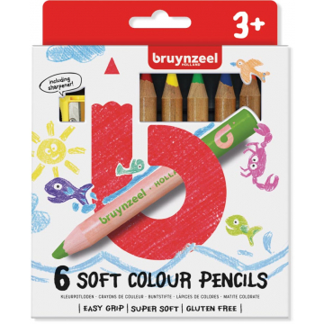 Bruynzeel Kids zachte kleurpotloden, set van 6 stuks in geassorteerde kleuren