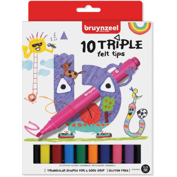 Bruynzeel Kids viltstiften Triple, set van 10 stuks in geassorteerde kleuren