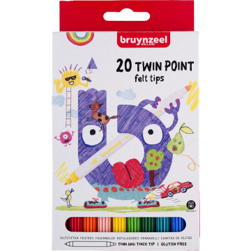 Bruynzeel Kids viltstiften Twin Point, set van 20 stuks in geassorteerde kleuren