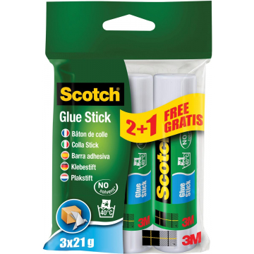 Scotch lijmstift permanent 21 g, blister van 2 + 1 stuk gratis