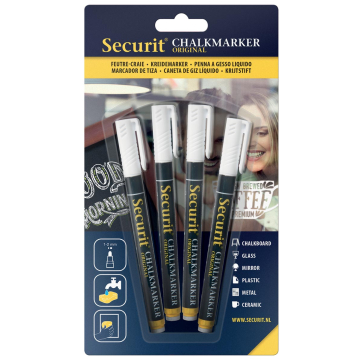 Securit krijtmarker small wit, blister met 4 stuks