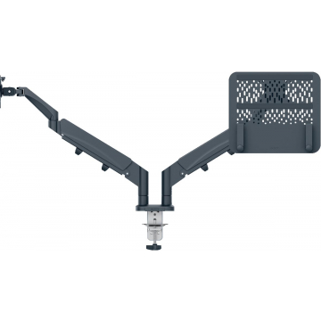 Leitz Ergo ruimtebesparende monitorarm, dubbele arm met 1 laptoparm, grijs