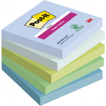 Post-it Super Sticky Notes Oasis, 90 vel, ft 76 x 76 mm, geassorteerde kleuren, pak van 5 blokken