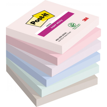 Post-it Super Sticky Notes Soulful, 90 vel, ft 76 x 76 mm, geassorteerde kleuren, pak van 6 blokken