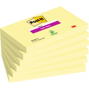 Post-it Super Sticky notes, 90 vel, ft 76 x 127 mm, pak van 6 blokken, kanariegeel