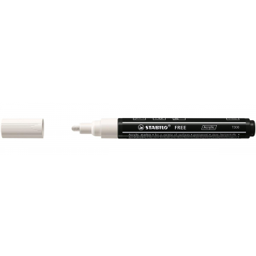 STABILO free acrylmarker T300, ronde punt, 2-3 mm, wit