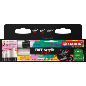 STABILO free acrylmarker, verschillende formaten, wit, pak van 3 stuks