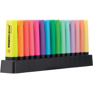 Stabilo BOSS Original markeerstift, deskset met 15 stuks in geassorteerde kleuren