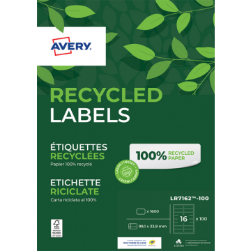 Etiket Avery LR7162-100 99.1x33.9mm recycled wit 1600stuks