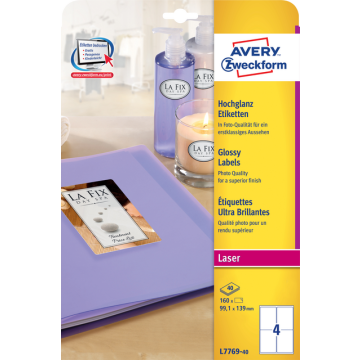 Etiket Avery Zweckform L7769-40 99.1x139mm hoogglans wit 160stuks