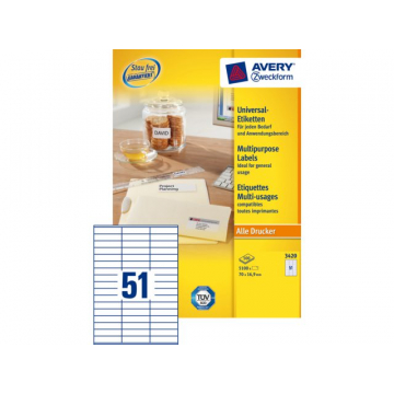 Etiket Avery Zweckform 3420 70x16.9mm wit 5100stuks
