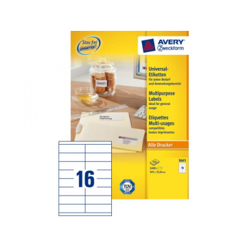 Etiket Avery Zweckform 3665 105x33.8mm wit 1600stuks