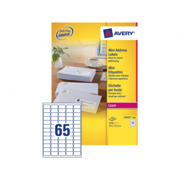 Etiket Avery L7651-100 38.1x21.2mm wit 6500stuks