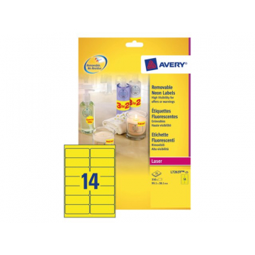 Etiket Avery L7263Y-25 99.1x38.1mm neon geel 350stuks