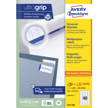 Etiket Avery 3657-200 48.5x25.4mm wit 8000 stuks