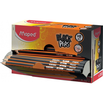 Maped potlood Black'Peps HB, zonder gum, kartonnen displaydoos van 100 stuks