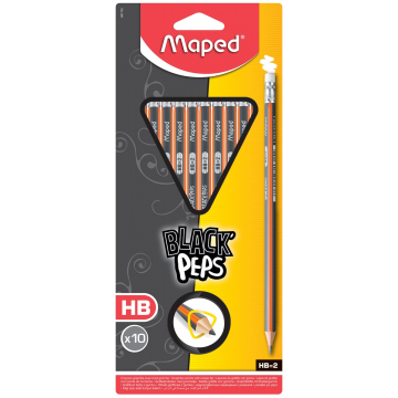 Maped Black'Peps potlood met gum HB, blister met 10 stuks