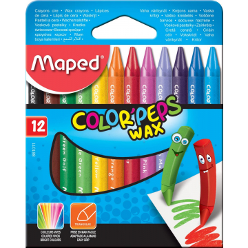 Maped waskrijt Color'Peps, doos van 12 stuks in geassorteerde kleuren