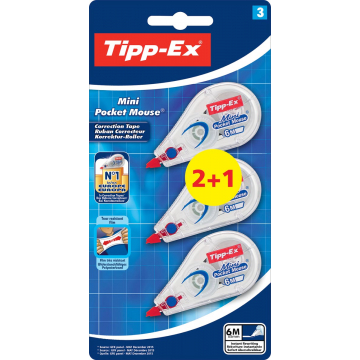 Tipp-Ex correctieroller Mini Pocket Mouse, blister met 2 + 1 gratis