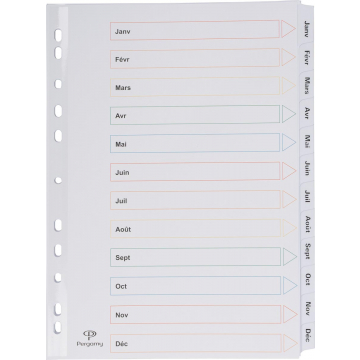 Pergamy tabbladen met indexblad, ft A4, 11-gaatsperforatie, janvier-décembre