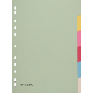 Pergamy tabbladen ft A4, 11-gaatsperforatie, karton, geassorteerde pastelkleuren, 6 tabs