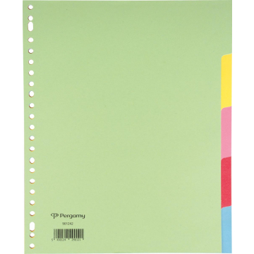 Pergamy tabbladen ft A4+, 23-gaatsperforatie, karton, geassorteerde kleuren, 5 tabs