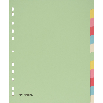 Pergamy tabbladen ft A4 maxi, 11-gaatsperforatie, karton, geassorteerde pastelkleuren, 12 tabs