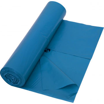 Vuilniszak 42 micron, ft 65 + 50 x 135 cm, blauw, rol van 10 stuks