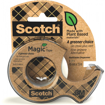 Plakband Magic Tape A greener choice ft 19 mm x 15 m, op dispenser van 100 % gerecycleerd plastic