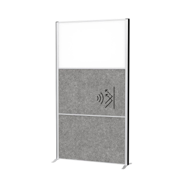 MAULconnecto scheidingswand, 1 x whiteboard, 2 x donkergrijs, frame zilver, voet