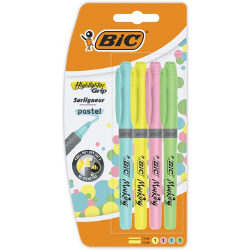 Bic markeerstift Highlighter Grip Pastel, blister van 5 stuks in geassorteerde kleuren