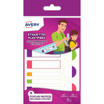 Avery Family gelamineerde etiketten, etui met 24 etiketten, geassorteerde formaten en fluo kleuren