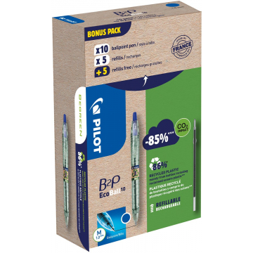 Pilot Ecoball balpen B2P BeGreen medium, 10 + 10 vullingen, blauw