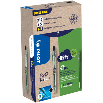 Pilot Ecoball balpen B2P BeGreen medium, 10 + 10 vullingen, zwart