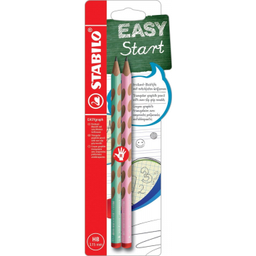 Stabilo potlood Easygraph voor rechtshandigen op blister, pastelgroen en pastelroze