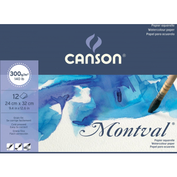 Montval aquarelpapier, wit met fijne korrel 300 g/m², ft 24 x 32 cm, blok met 12 vellen