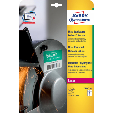 Avery ultra resistente etiketten voor buiten ft 99,1 x 67,7 mm (b x h), doos van 80 etiketten