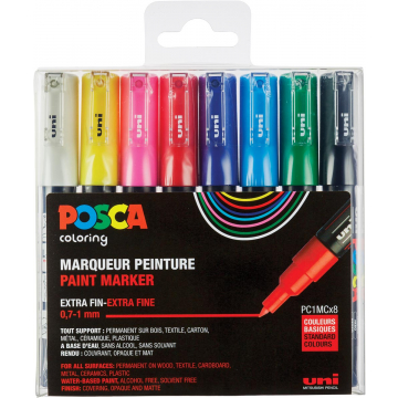 Posca paintmarker PC1-MC, set van 8 markers in geassorteerde basiskleuren