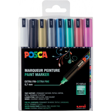 Posca paintmarker PC-1MC, etui met 8 stuks in geassorteerde metallic kleuren