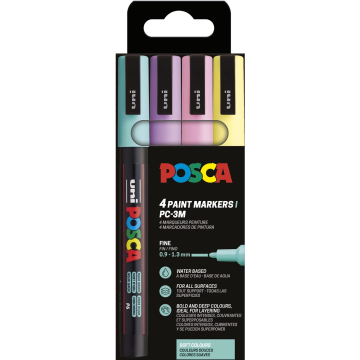 Uni POSCA paintmarker PC-3M, 1,5 mm, etui van 4 stuks in geassorteerde zachte kleuren