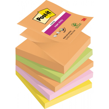 Post-it Super Sticky Z-Notes Boost, 90 vel, ft 76 x 76 mm, geassorteerde kleuren, pak van 5 blokken