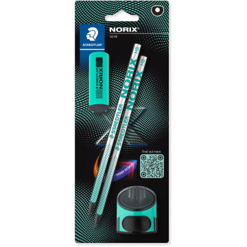 Staedtler grafietpotlood Norix, met slijper en gom, groen, blister van 2 stuks