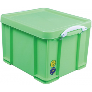 Really Useful Box opbergdoos 35 liter, neon groen met witte handvaten