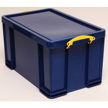 Really Useful Box opbergdoos 84 liter, donkerblauw met gele handvaten